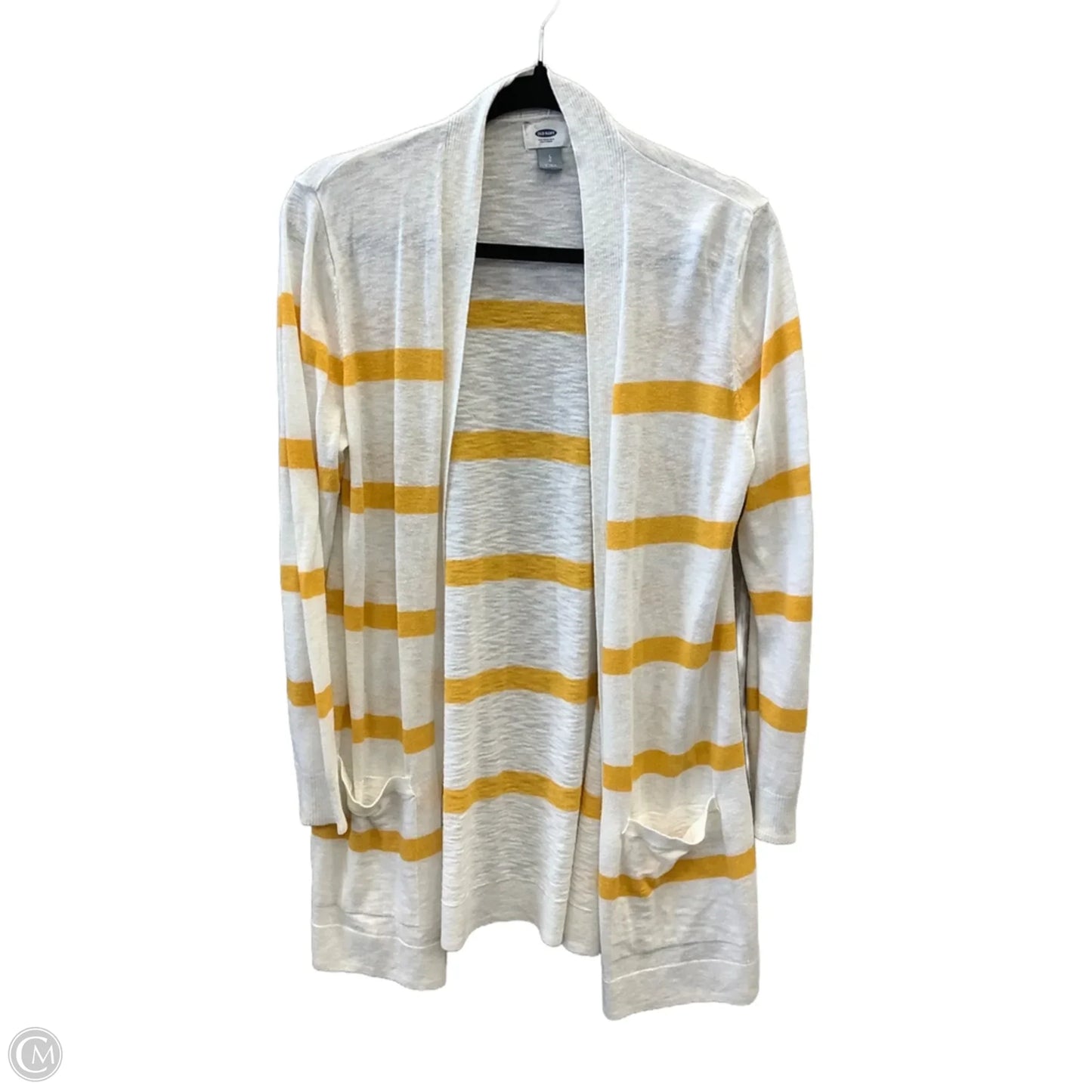 Sweater Cardigan By Old Navy In White & Yellow, Size: L