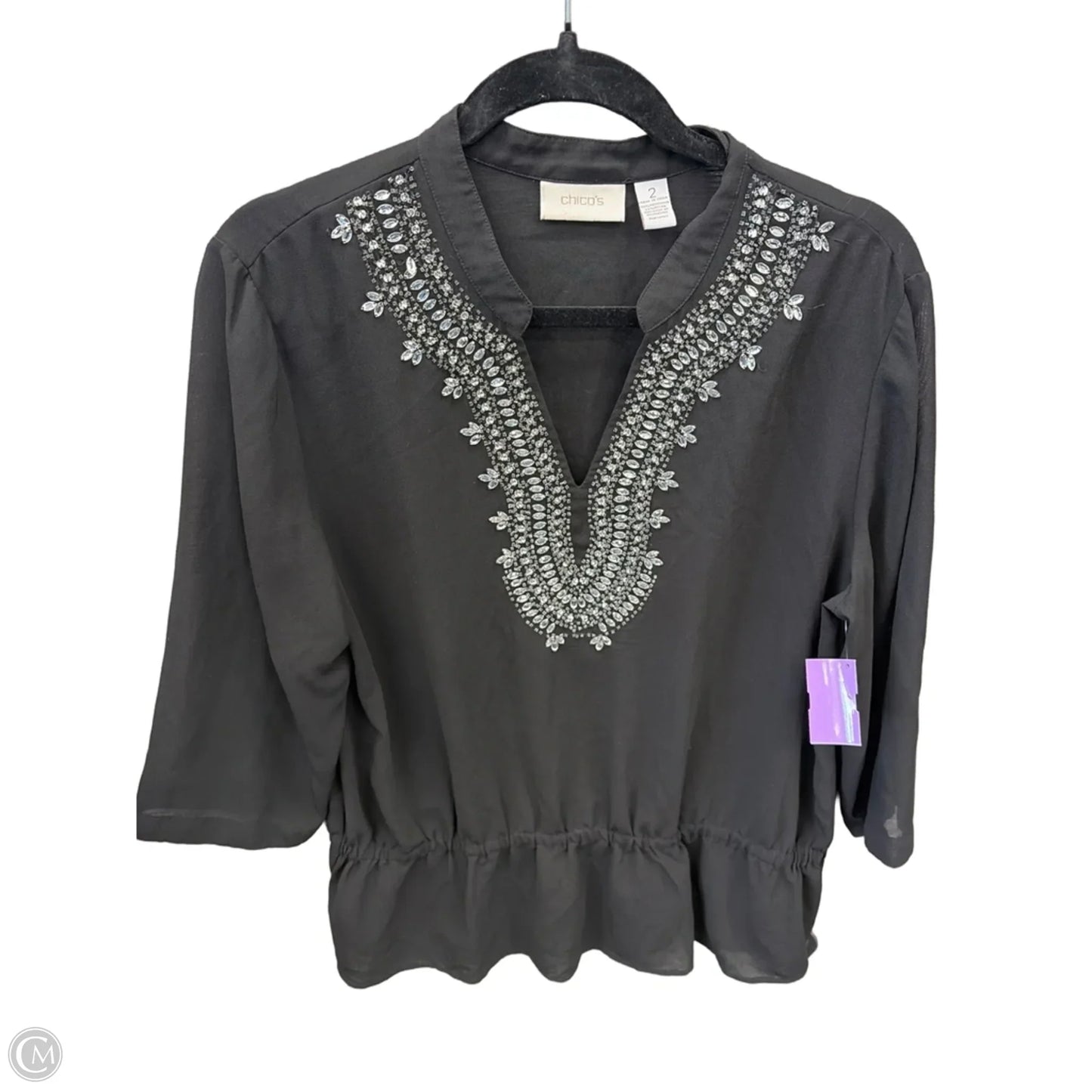 Blouse 3/4 Sleeve By Chicos In Black, Size: L