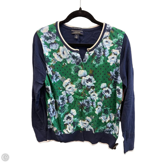Sweater Cardigan By Lands End In Blue & Green, Size: L