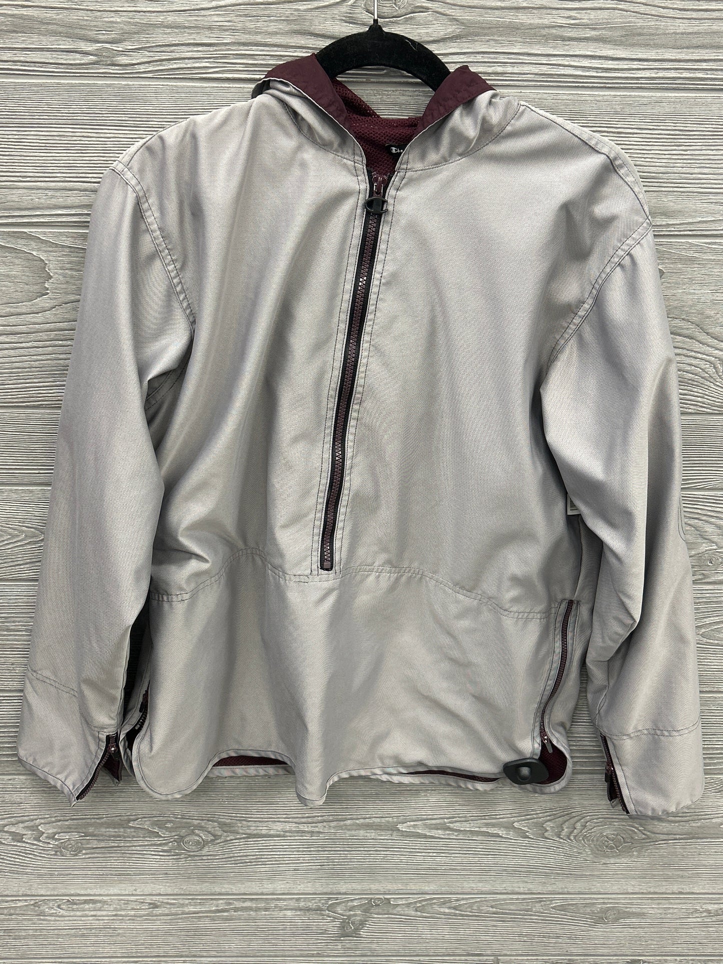 Jacket Windbreaker By Champion In Grey & Purple, Size: M