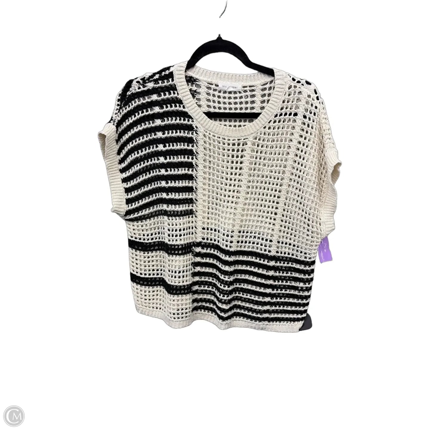 Sweater Short Sleeve By Blu Pepper In Black & Cream, Size: M