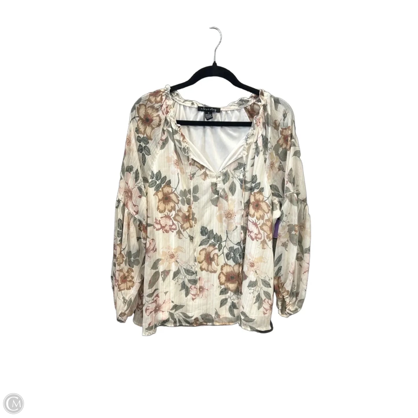 Top Long Sleeve By A Love Story In Cream, Size: 1x