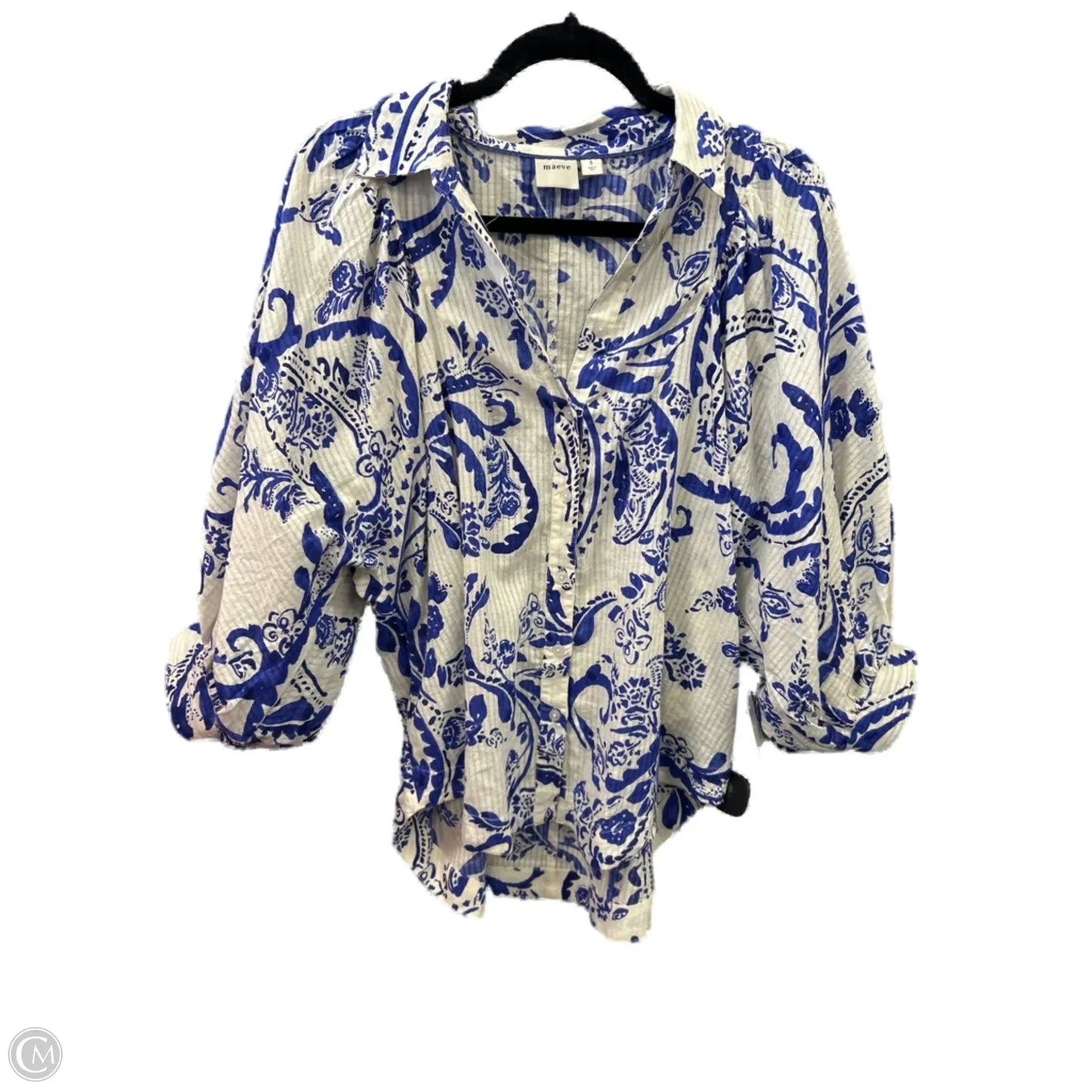 Top 3/4 Sleeve By Maeve In Blue & White, Size: S