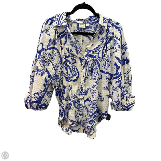 Top 3/4 Sleeve By Maeve In Blue & White, Size: S
