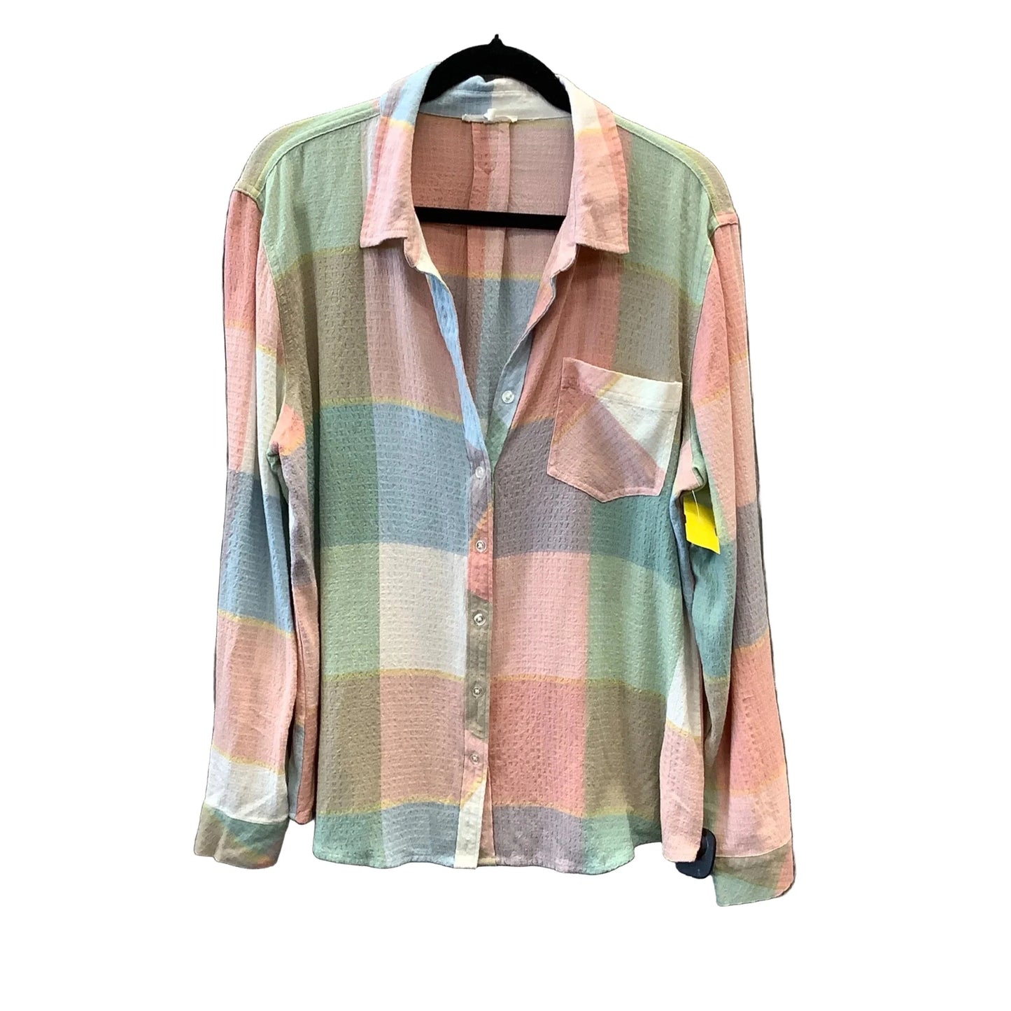 Top Long Sleeve By Maurices In Plaid Pattern, Size: L