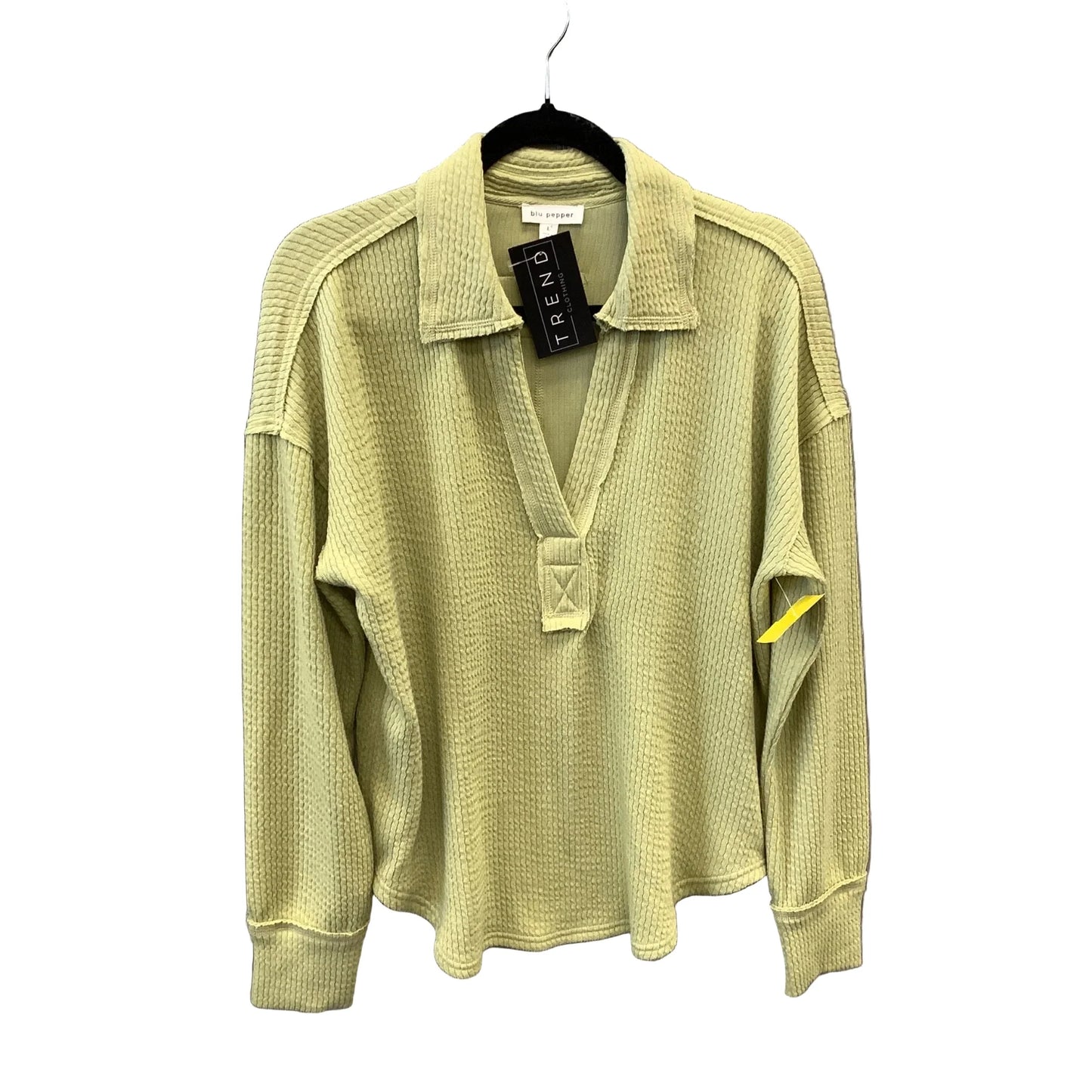 Top Long Sleeve By Blu Pepper In Green, Size: L