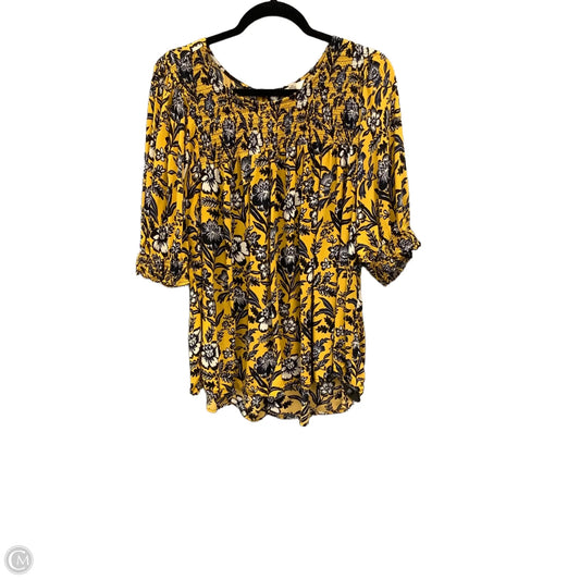 Blouse 3/4 Sleeve By Terra & Sky In Blue & Yellow, Size: 2x