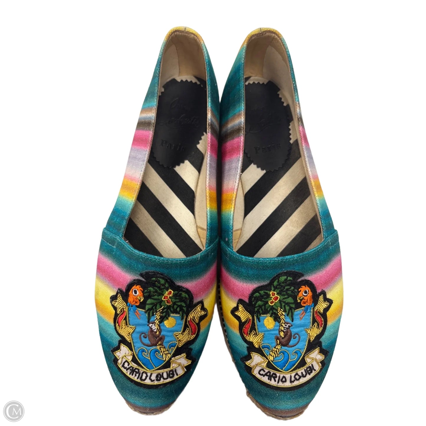 Shoes Luxury Designer By Christian Louboutin In Rainbow Print, Size: 7.5