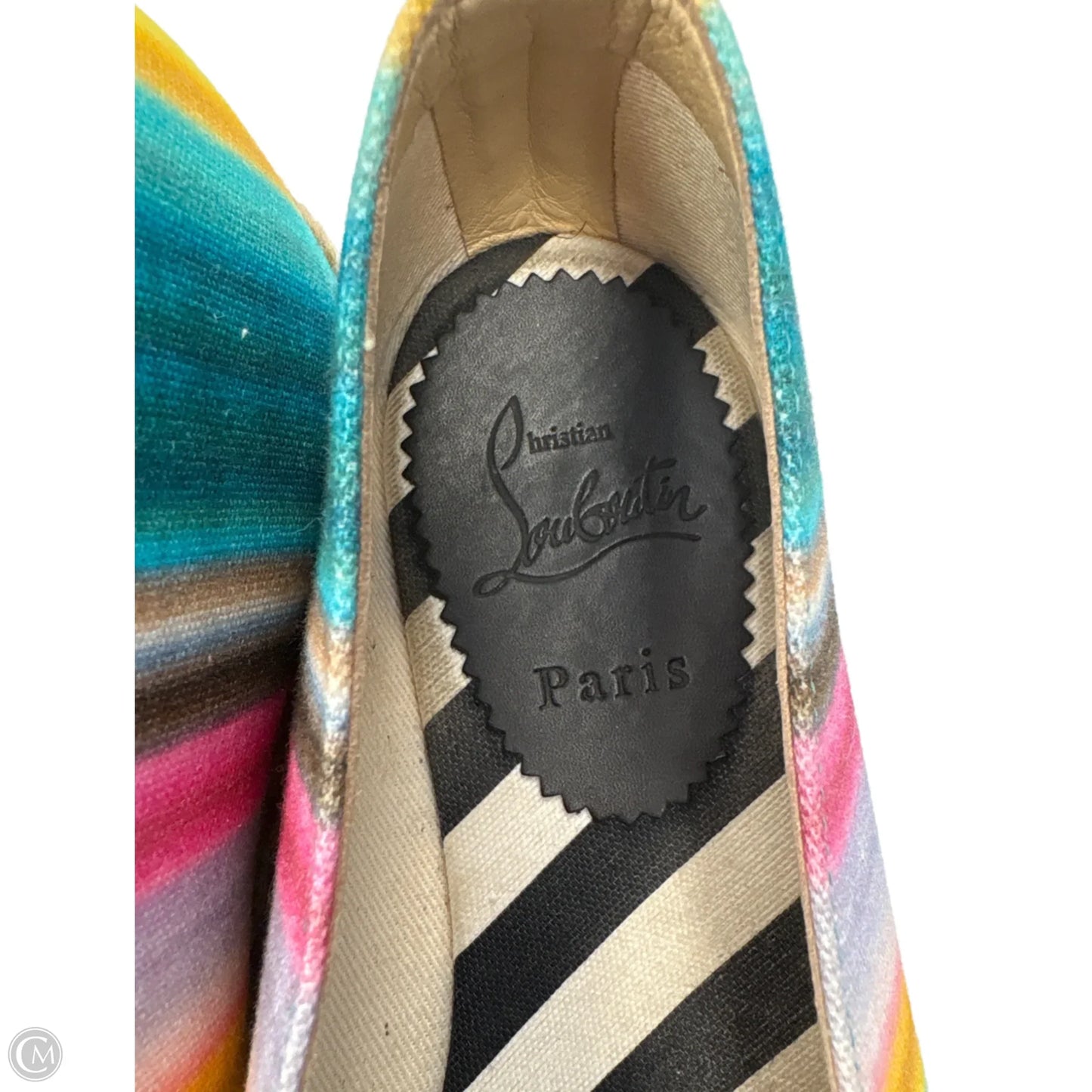 Shoes Luxury Designer By Christian Louboutin In Rainbow Print, Size: 7.5