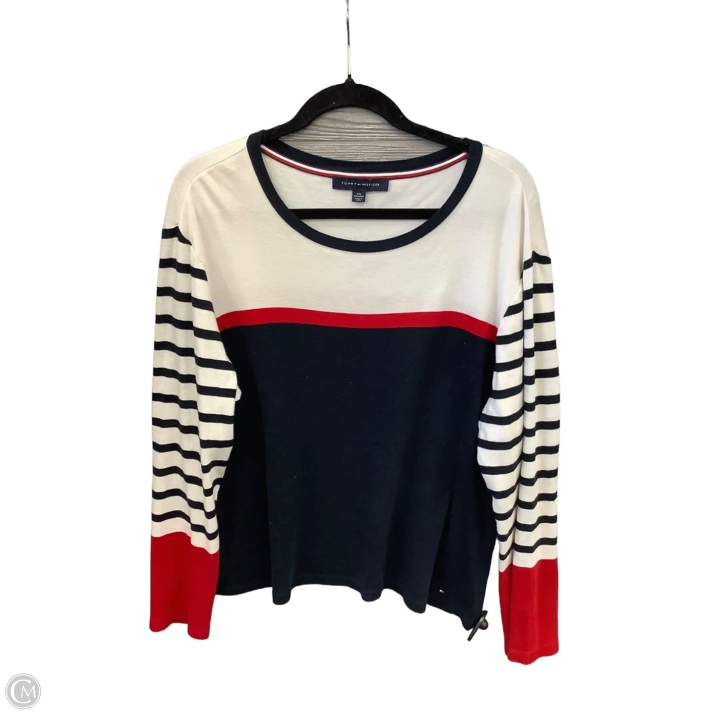 Top Long Sleeve By Tommy Hilfiger In Blue & Red & White, Size: Xxl