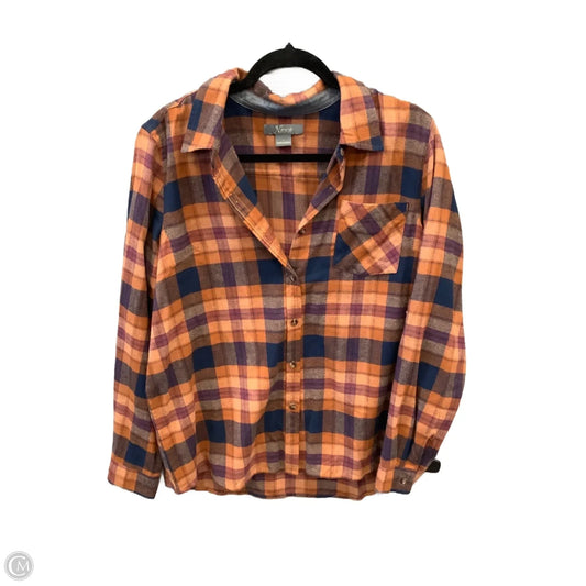 Top Long Sleeve By Natural Reflections In Plaid Pattern, Size: L