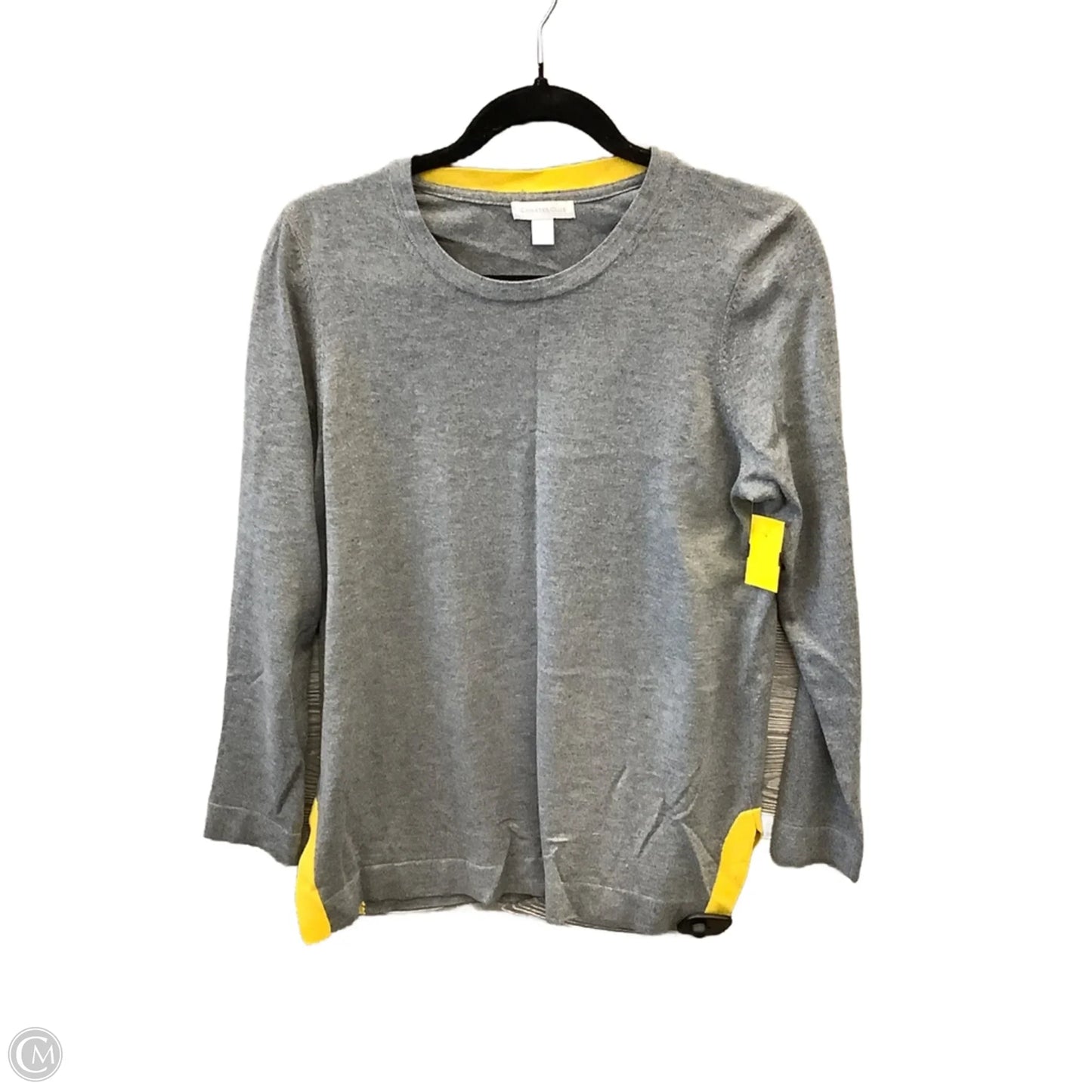 Top Long Sleeve By Charter Club In Grey & Yellow, Size: M