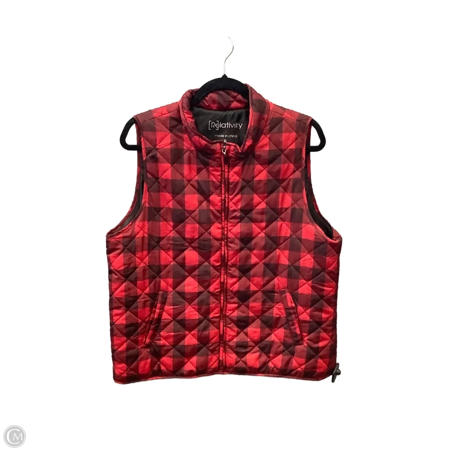 Vest Puffer & Quilted By Relativity In Plaid Pattern, Size: Xl