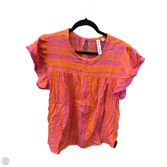 Top Short Sleeve By Grace + Karma In Orange & Pink, Size: 1x