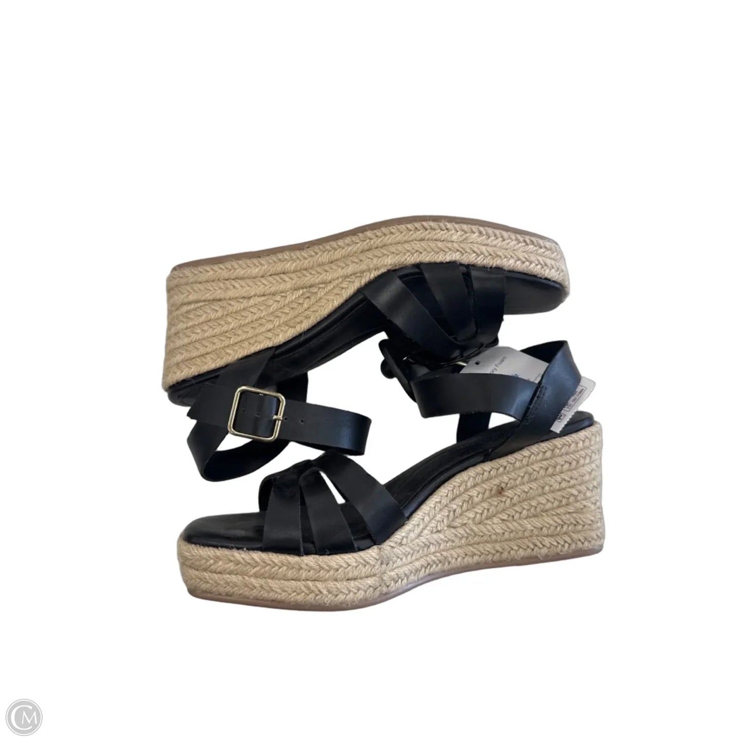 Sandals Heels Wedge By Time And Tru In Black & Cream, Size: 7.5