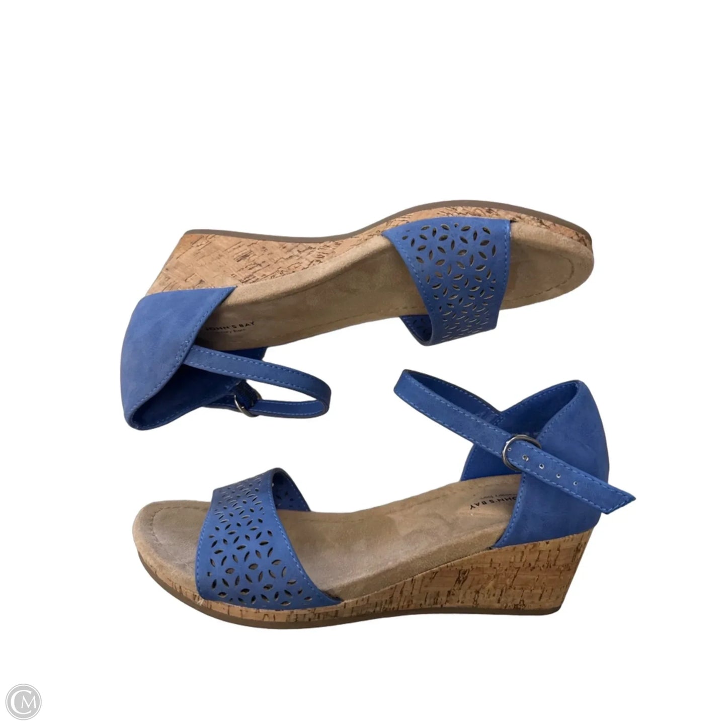 Sandals Heels Wedge By St Johns Bay In Blue & Brown, Size: 8