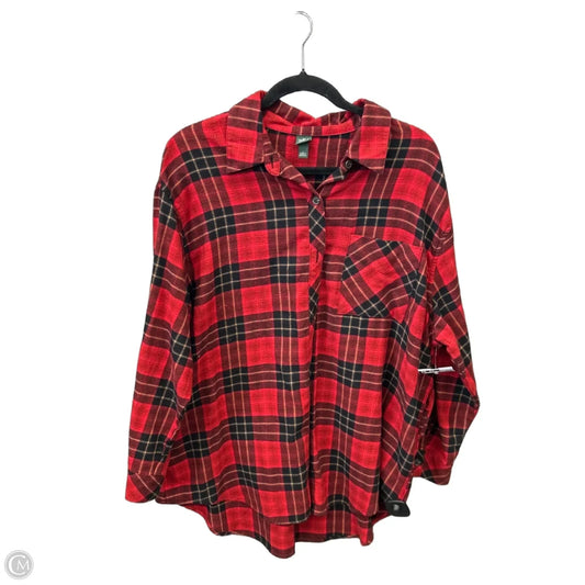 Top Long Sleeve By Wild Fable In Plaid Pattern, Size: L