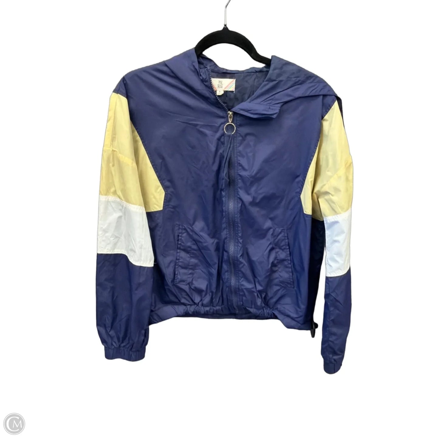 Jacket Windbreaker By Pink Rose In Blue & Yellow, Size: L