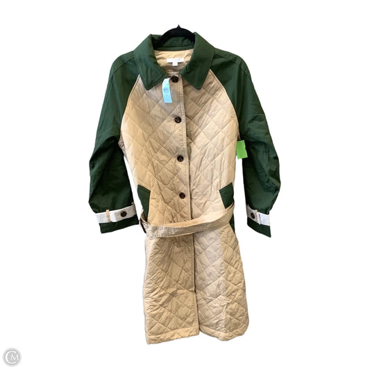 Coat Trench Coat By Ann Taylor In Green & Tan, Size: Lp