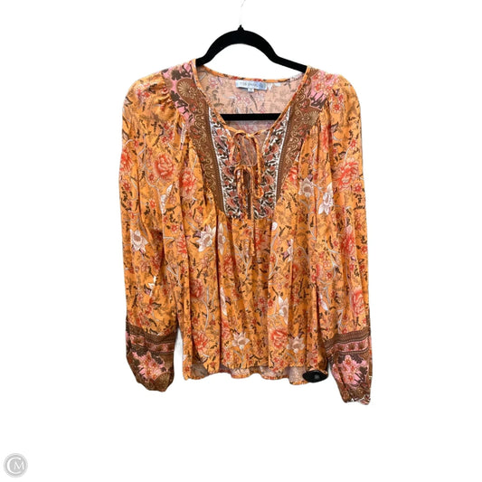 Top Long Sleeve By Miss Sparkling In Orange, Size: M