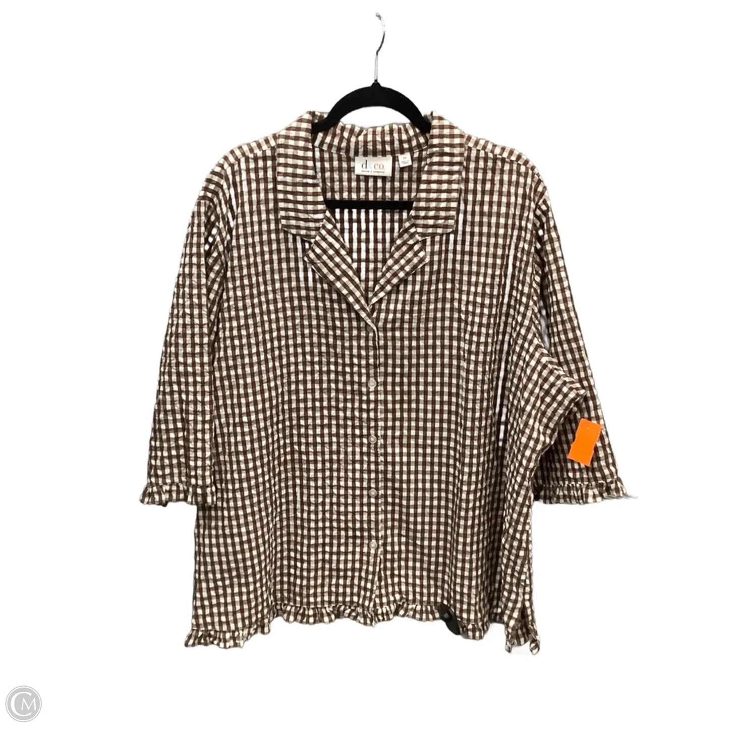 Top Short Sleeve By D&co. In Plaid Pattern, Size: 3x