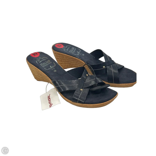 Sandals Heels Wedge By Italian Shoemakers In Navy, Size: 10