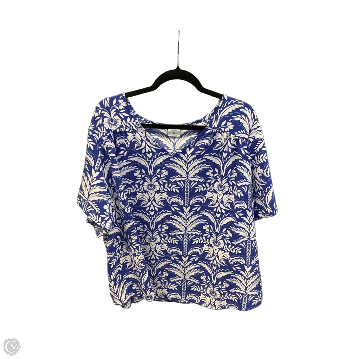 Top Short Sleeve By Croft And Barrow In Blue & White, Size: 3x
