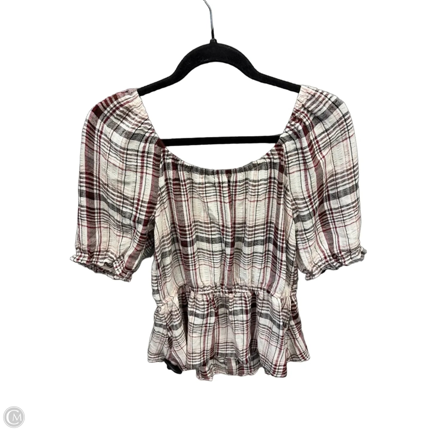 Top Short Sleeve By Maurices In Plaid Pattern, Size: S