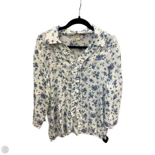 Tunic Long Sleeve By Indigo Rose In Blue & White, Size: Xl