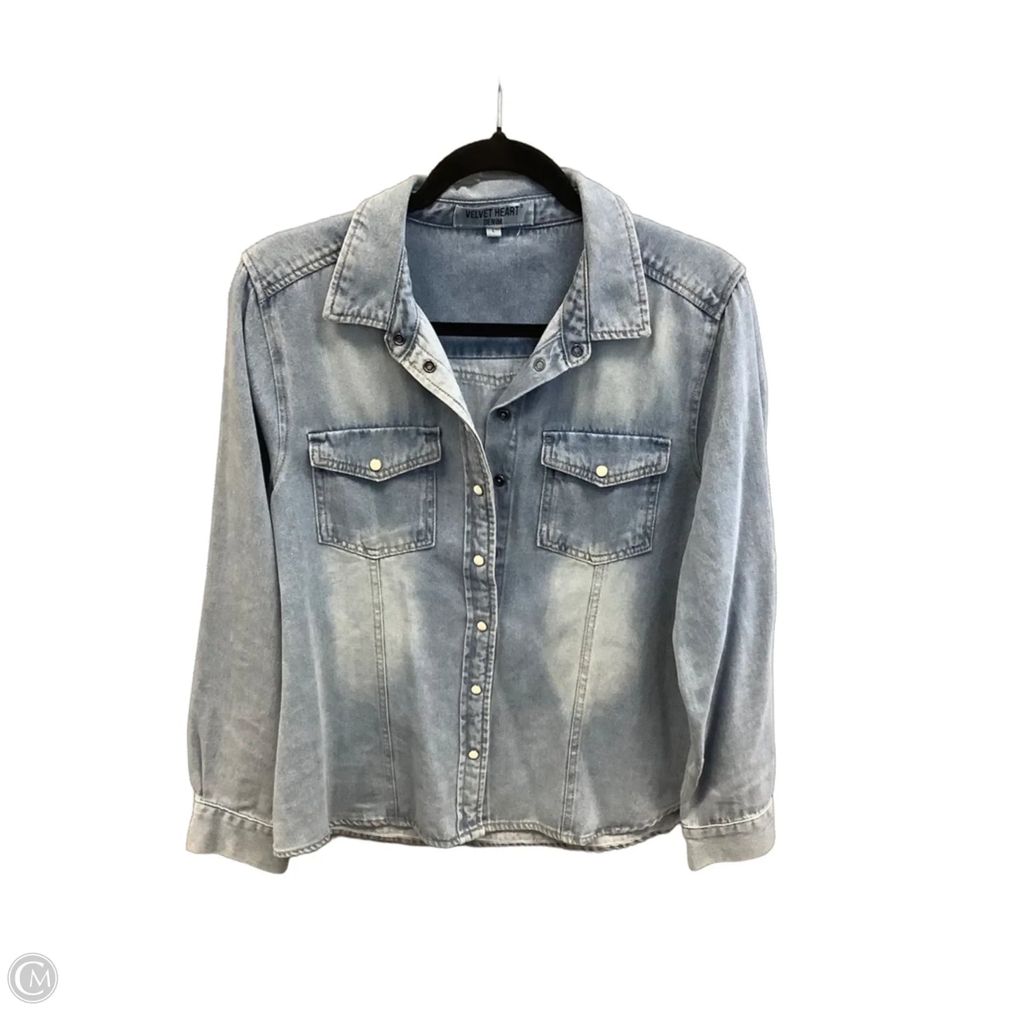 Jacket Shirt By Velvet Heart In Blue Denim, Size: L