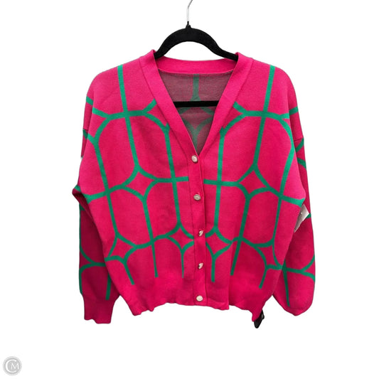 Sweater Cardigan By Clothes Mentor In Green & Pink, Size: L