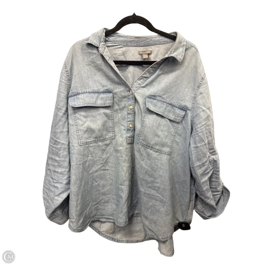 Top 3/4 Sleeve By Falls Creek In Blue Denim, Size: 2x
