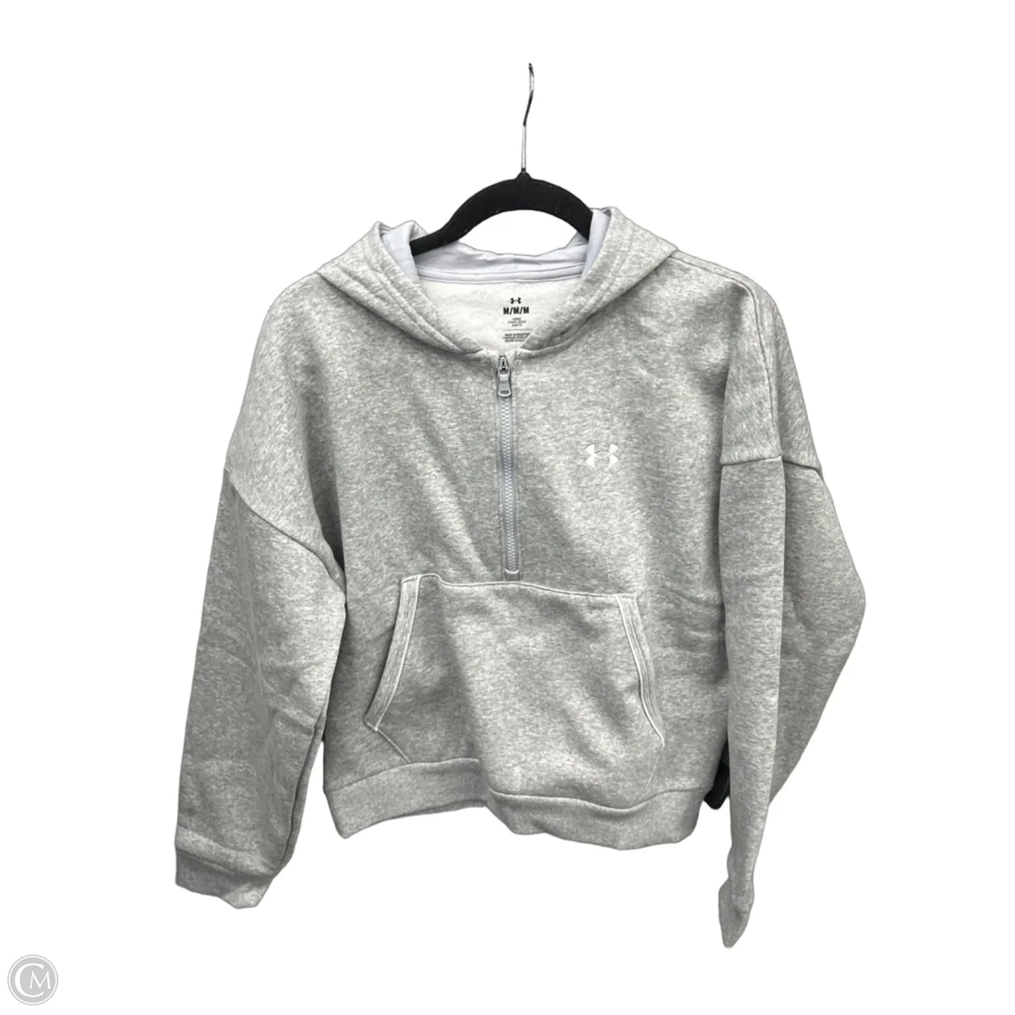 Athletic Top Long Sleeve Hoodie By Under Armour In Grey, Size: M