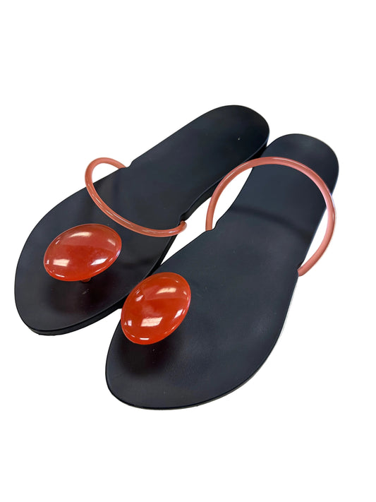 Sandals Flip Flops By Cmf In Black & Orange, Size:6