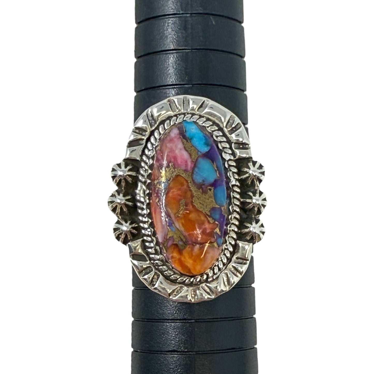 Sterling Silver & Spiny Oyster Turquoise Statement Ring, Size: 9