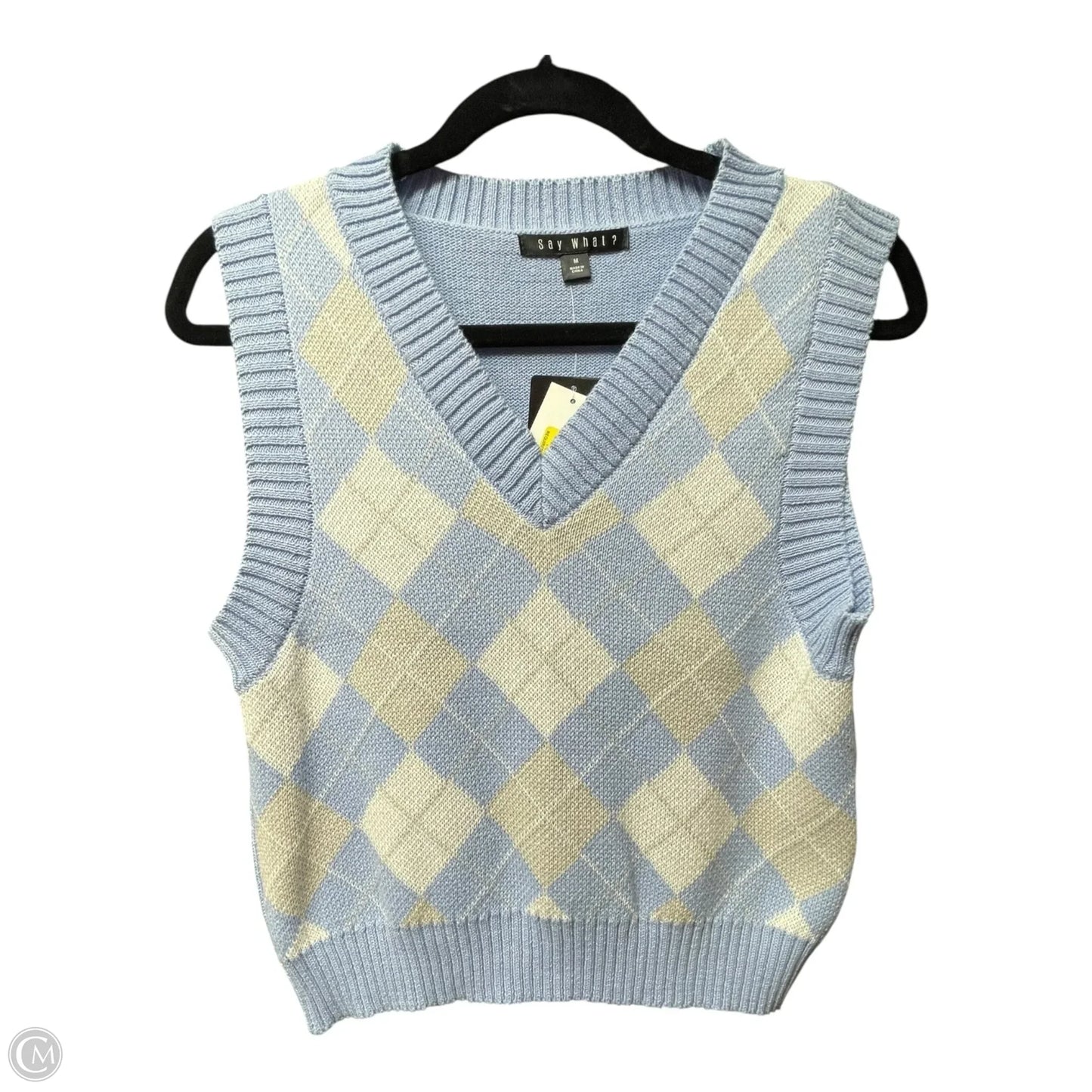 Vest Sweater By Say What In Blue & Cream, Size: M