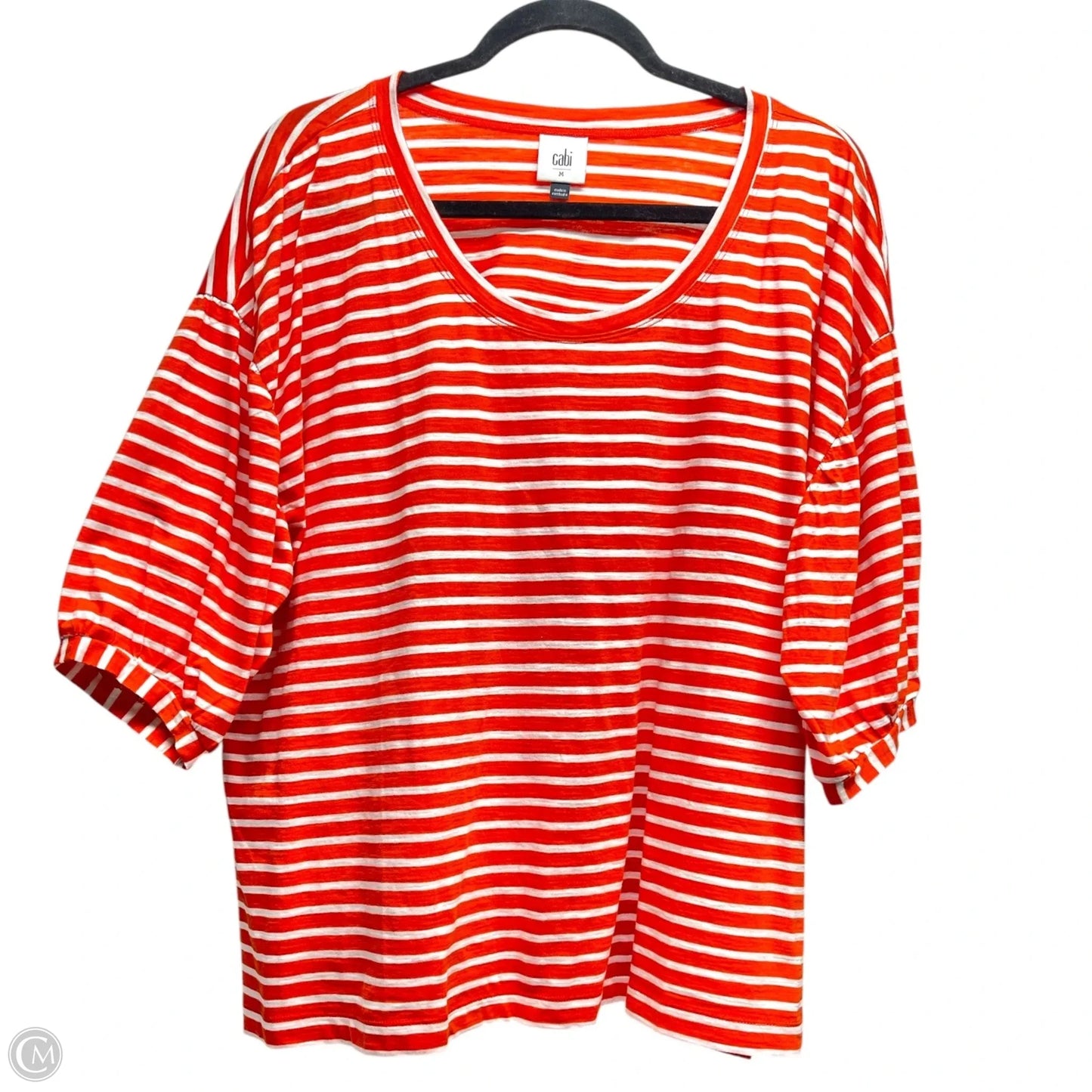 Top Short Sleeve By Cabi In Red & White, Size: M