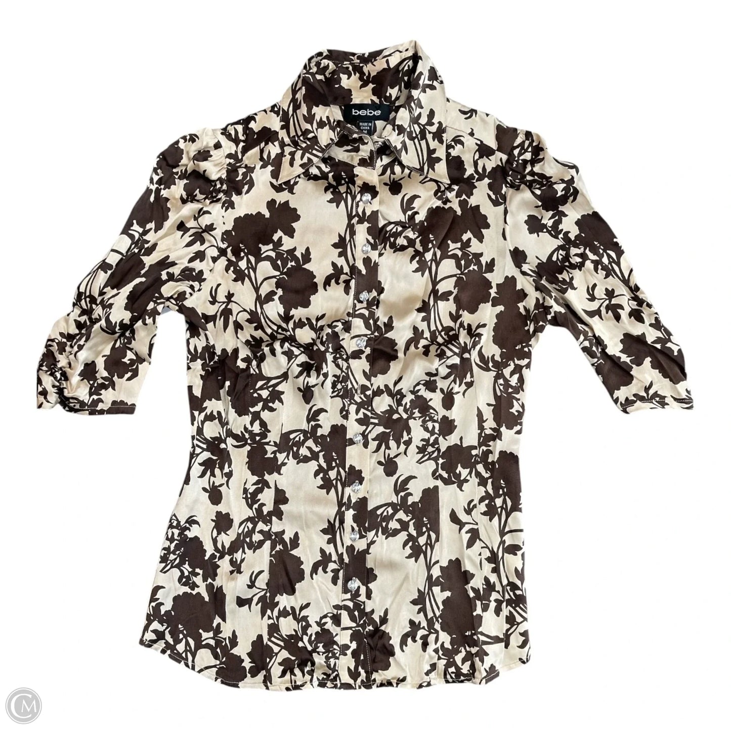 Top Short Sleeve By Bebe In Brown & Cream, Size: M