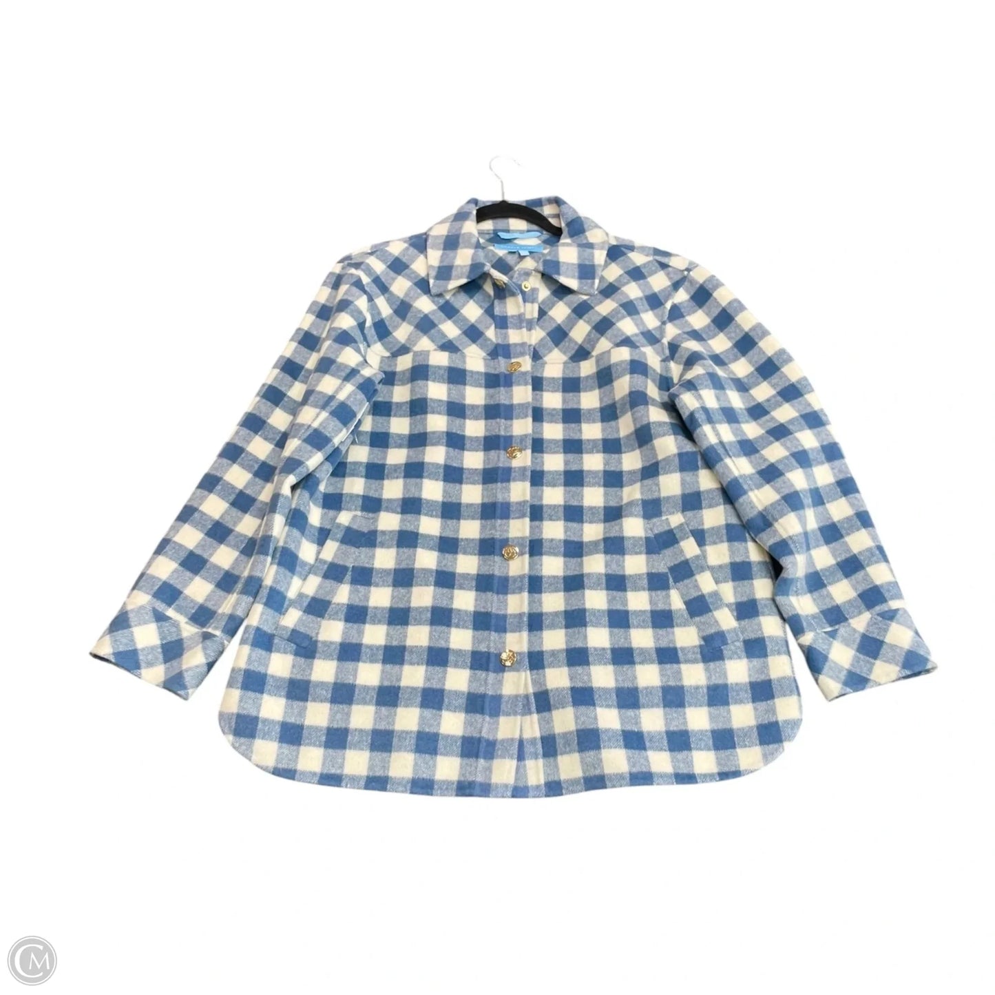 Jacket Shirt By Draper James In Blue & White, Size: M