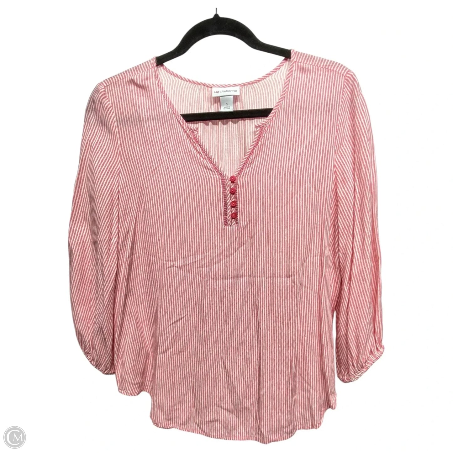 Top Long Sleeve By Liz Claiborne In Pink & White, Size: S