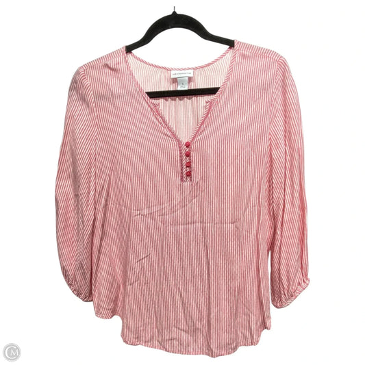 Top Long Sleeve By Liz Claiborne In Pink & White, Size: S
