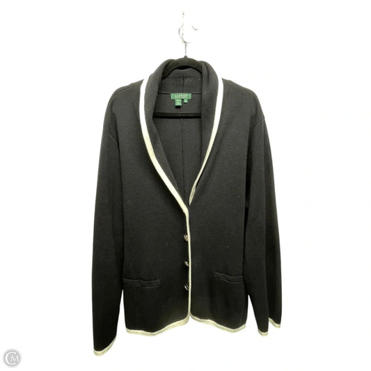 Sweater Cardigan By Lauren By Ralph Lauren In Black & White, Size: 3x