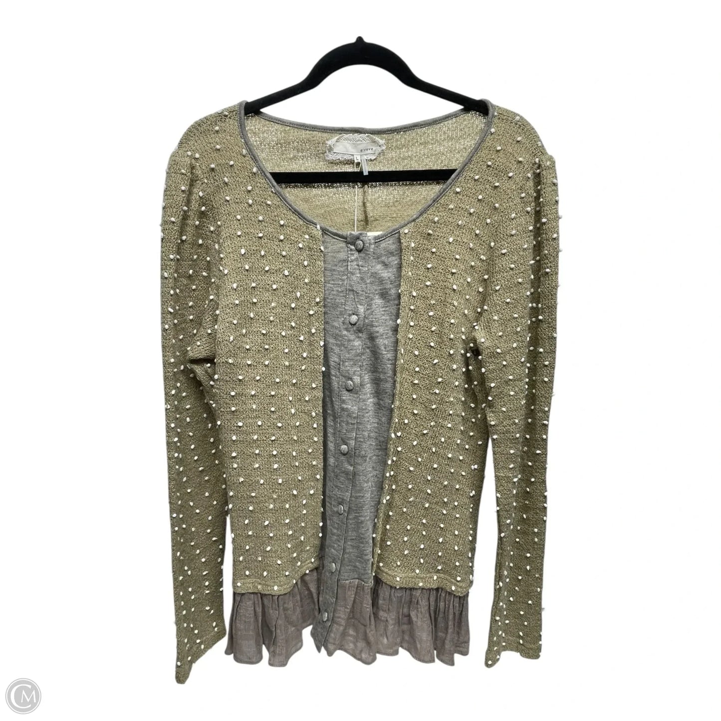Sweater Cardigan By Areve In Tan & White, Size: L