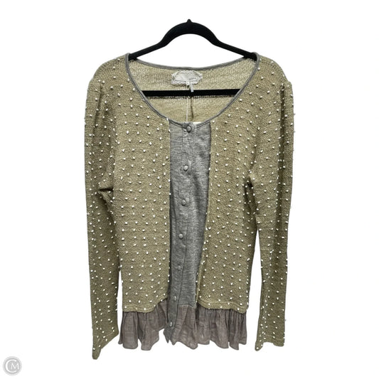 Sweater Cardigan By Areve In Tan & White, Size: L