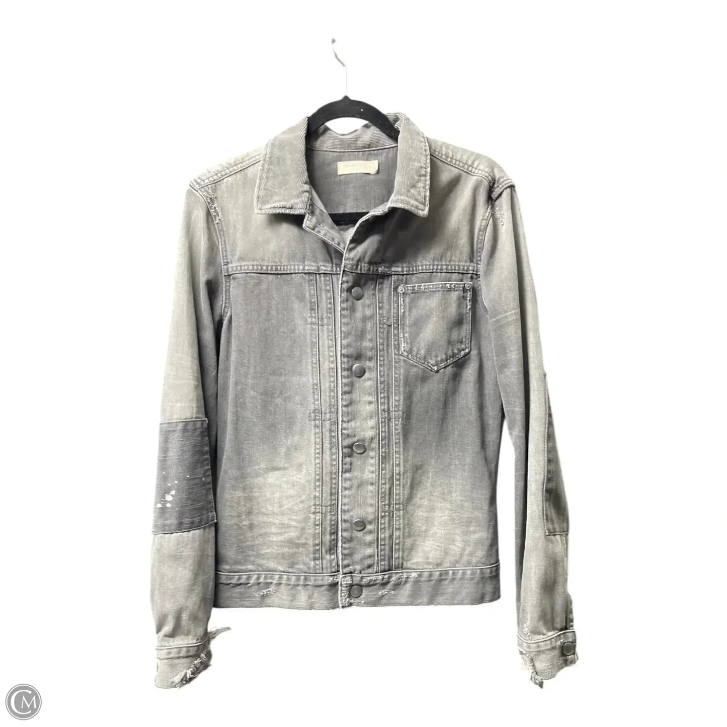 Jacket Designer By All Saints In Grey Denim, Size: S