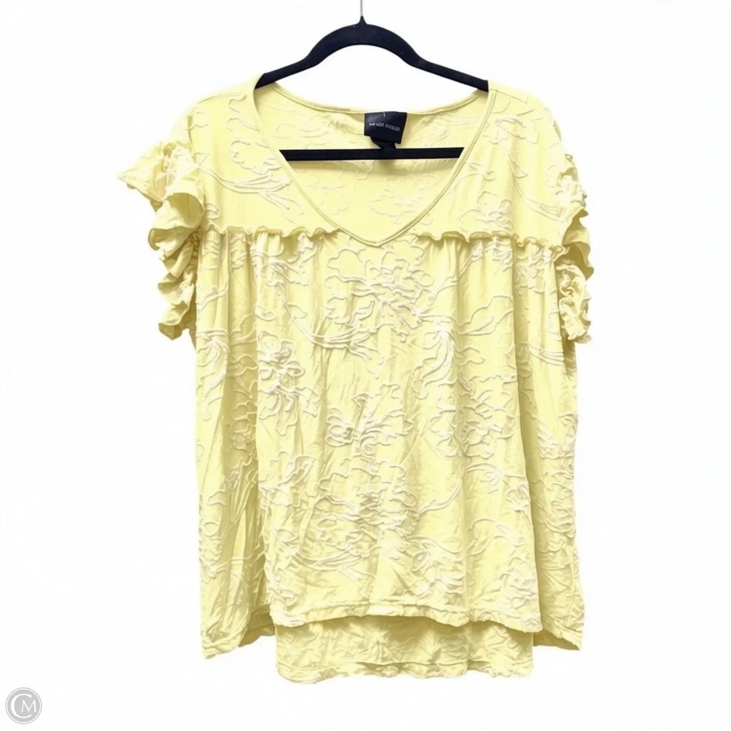 Top Short Sleeve By LIV LOS ANGELES In White & Yellow, Size: Xl