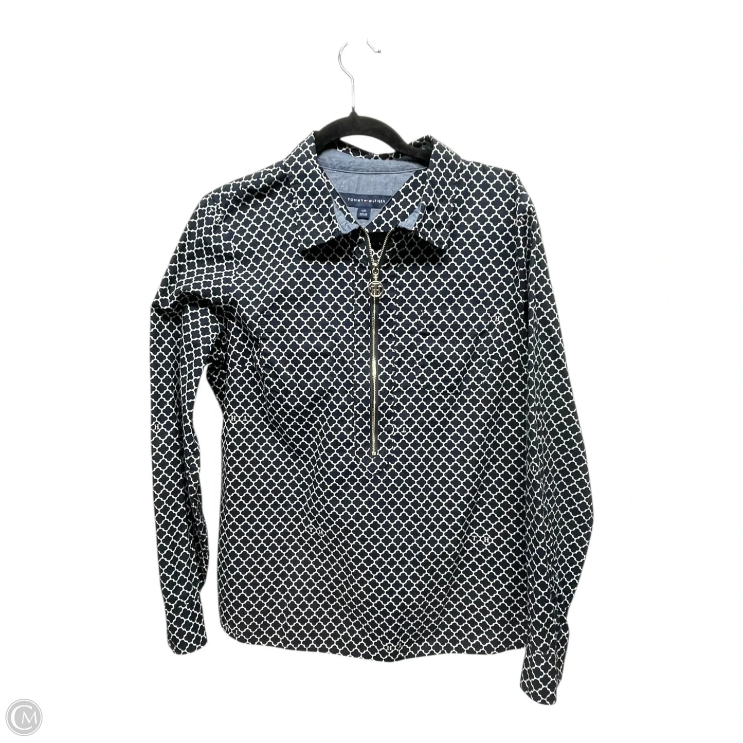 Top Long Sleeve By Tommy Hilfiger In Blue & White, Size: L