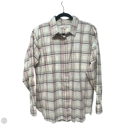 Top Long Sleeve By Loft In Plaid Pattern, Size: L
