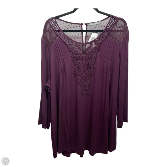 Top Long Sleeve By Daniel Rainn In Maroon, Size: 3x