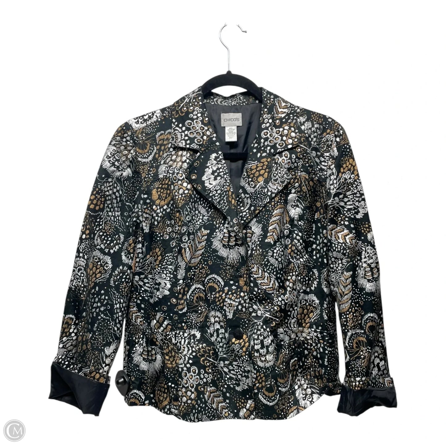 Blazer By Chicos In Black & Gold, Size: M